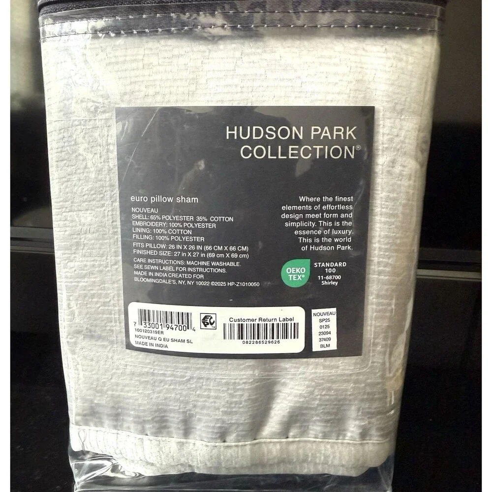 Hudson Park Nouveau Quilted EURO Sham Silver Color - Retail $150